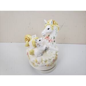 VTG 1985 Schmid Music Box Mother & Baby Unicorn Collectibles Singned Japan